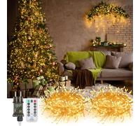 GuKKK 5M 300 LED Guirlande Lumineuse, 2 PCS Guirlandes Lumineuses Noel Decoration, 8 Modes Fil de Guirlandes Cuivre Lumineuses, Étanche IP65, Guirlande LED pour Décoration Noël, Intérieur, Extérieur