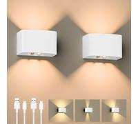 GuKKK Applique Murale Interieur, 2 Pcs Applique Murale à Détecteur de Mouvement, Lampe Murale LED Rechargeable, Lumière Blanche Chaude 3000K Lampe Murale Sans Fil, Angle de Faisceau Réglable (Blanc)