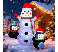 GuKKK Bonhomme de Neige Gonflable de Noël, 210 cm /6.89 FT Bonhomme de Neige Gonflable Extérieur, avec lumières LED Colorées, Décoration Gonflable de Noël pour l'extérieur Les Fêtes dans Jardin Cour
