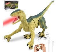 GuKKK Dinosaure Télécommandé Vélociraptor Réaliste, Jouet Dinosaure Telecommandé Enfant, avec Son et lumière, Marche,Rugit, Twist, Cadeau d'anniversaire de 3-12 Ans Garçons (Vert)