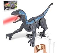 GuKKK Dinosaure Télécommandé Vélociraptor Réaliste, Jouet Dinosaure Telecommandé Enfant, Rechargeable, avec Son et lumière, Marche, Rugit, Twist, Cadeau d'anniversaire de 3-12 Ans Garçons (Gris)