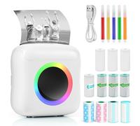 GuKKK Mini Imprimante Photo Instantané sans Fil Portable, Imprimante Thermique BT Imprimante Mobile avec LED à Sept Couleurs, pour Photos Liste (Blanc)