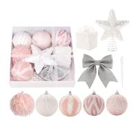 Gukoxx Ensemble d'Ornements de Noël Rose, boules suspendues pour sapin de Noël, embout d'arbre de Noël, ensemble cadeau de Noël