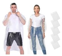 GUKOY Lot de 5 ponchos de pluie jetables, imperméables d'urgence pour homme et femme avec capuche à cordon de serrage, poncho transparent léger pour camping, randonnée, escalade