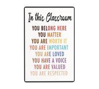 Guktmcet Plaque en métal vintage amusante avec inscription « In This Classroom You Belong Here You Matter » - Cadeau pour chambre à coucher, café, magasin, garage, 20,3 x 30,5 cm