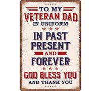 Guktmcet Plaque humoristique en étain avec citation inspirante « To My Veteran Dad God Bless You & Thank You For Home Yard Farm Garden Garage » - Décoration murale vintage - 20,3 x 30,5 cm