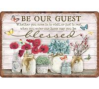Guktmcet Plaque murale créative en métal avec inscription « Beautiful Flower Be Our Guest Whether You Come In To Visit or Just To Rest » - Pour homme et femme - 20,3 x 30,5 cm