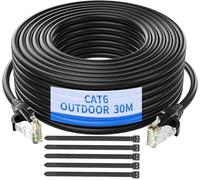 Gulaey Câble Ethernet Cat6/Cat6e pour intérieur et extérieur, résistant à l'eau, gaine UV en polyéthylène basse densité - Câble réseau Internet Gigabit haut débit 23 AWG 10 Gbit/s avec 50 attaches