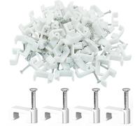 Gulaey Lot de 100 pinces à clous en plastique blanc plat pour câble électrique Cat 5, 5e, 6, 6a, 7 | Cat.5, Cat.5e, Cat.6, Cat.6a, RJ11, RJ45 (7 mm)