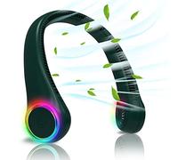 GULAKI Ventilateur de cou portable sans pales - Ventilateur personnel mains libres rechargeable USB à piles avec lumières LED pour la maison, le bureau, les voyages, l'intérieur et l'extérieur (vert