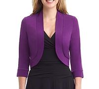 GULASISI Blazer décontracté pour femme - Ouvert sur le devant - Manches 3/4 - Boléro court - Élégant - Pour le travail et le bureau, violet, S