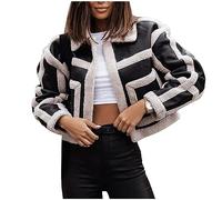 GULASISI Blouson bomber pour femme d'hiver épais doublé en polaire Sherpa manteau court en fausse fourrure de mouton en une veste de camionneur vêtements d'extérieur/taille britannique/vêtements