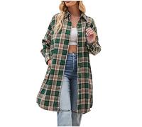 GULASISI Cardigan à carreaux mi-long pour femme - Manteau d'extérieur léger et décontracté - Tartan ouvert sur le devant - Vestes en treillis à boutons lâches - Taille britannique - Vêtements d'hiver