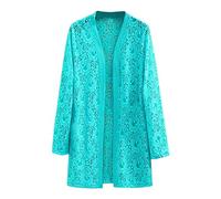 GULASISI Cardigan en dentelle pour femme - Manches longues - Brodé - Ouverture sur le devant - Léger - Style bohème, bleu ciel, XL