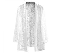 GULASISI Cardigan en dentelle pour femme - Manches longues - Brodé - Ouverture sur le devant - Léger - Style bohème, blanc, XL