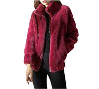 GULASISI Cardigan en polaire pour femme - Veste d'hiver chaude et épaisse en sherpa - Col montant - Fermeture éclair, bordeaux, XXL