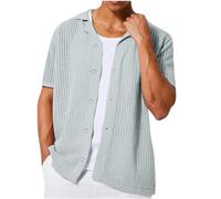 GULASISI Chemise à manches courtes en tricot au crochet pour homme - Coupe ample - Col à revers - Chemise boutonnée - Pour l'été, la plage, les vacances, gris, XL