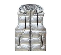 GULASISI Doudoune matelassée sans manches avec cordon de serrage pour femme - Veste chaude rembourrée avec poche zippée, Argenté., XXL
