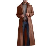 GULASISI Long manteau trench en cuir pour homme, coupe-vent, gothique, steampunk, bouton à revers, manteau chaud en cuir pleine longueur, kaki, L