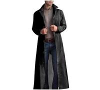 GULASISI Long manteau trench en cuir pour homme, coupe-vent, gothique, steampunk, bouton à revers, manteau chaud en cuir pleine longueur, Noir , XL
