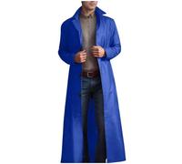 GULASISI Long manteau trench en cuir pour homme, coupe-vent, gothique, steampunk, bouton à revers, manteau chaud en cuir pleine longueur, bleu, M
