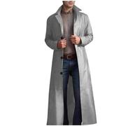GULASISI Long manteau trench en cuir pour homme, coupe-vent, gothique, steampunk, bouton à revers, manteau chaud en cuir pleine longueur, gris, M