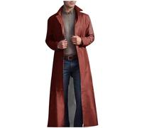 GULASISI Long manteau trench en cuir pour homme, coupe-vent, gothique, steampunk, bouton à revers, manteau chaud en cuir pleine longueur, marron, 5XL
