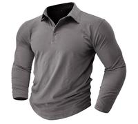 GULASISI Polo en coton pour homme - Manches longues - Col à revers - Chemise décontractée à boutons - Coupe musclée - Chemises basiques décontractées pour la gym, l'entraînement, le sport, gris foncé,