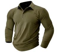 GULASISI Polo en coton pour homme - Manches longues - Col rabattu - Chemise décontractée - Coupe musclée - Chemises classiques pour gym, entraînement, sport, vert militaire, L