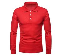 GULASISI Polo pour homme à manches longues et col rabattable, décontracté, boutons, coupe ajustée, chemise de travail légère, Rouge, L