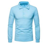 GULASISI Polo pour homme à manches longues et col rabattable, décontracté, boutons, coupe ajustée, chemise de travail légère, bleu clair, M