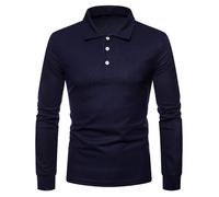 GULASISI Polo pour homme à manches longues et col rabattable, décontracté, boutons, coupe ajustée, chemise de travail légère, bleu marine, XXL