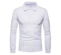 GULASISI Polo pour homme à manches longues et col rabattable, décontracté, boutons, coupe ajustée, chemise de travail légère, blanc, L