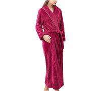 GULASISI Robe de chambre longue et épaisse pour femme et homme - Automne et hiver - Rembourré - Chaud - Rembourré - Avec cravate - Polaire - Pyjama d'intérieur, rose vif, M