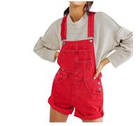 GULASISI Short à dos en jean avec poche pour femme - Coupe ample - Salopette ample - Combinaison courte - Taille haute - Contrôle du ventre, Rouge, XL