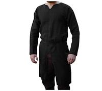 GULASISI Tunique médiévale en coton pour homme - Manches longues - Col en V - Coupe ample - Rétro Steampunk - Costume victorien d'Halloween, Noir , 3XL