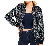GULASISI Veste bomber à paillettes pour femme avec fermeture éclair intégrale ouverte sur le devant, veste de baseball élégante scintillante, grande taille/taille britannique/vêtements pour