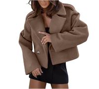 GULASISI Veste courte d'automne et d'hiver pour femme en fausse fourrure Sherpa duveteuse pour femme, manteau surdimensionné à revers cranté à un bouton, café, S