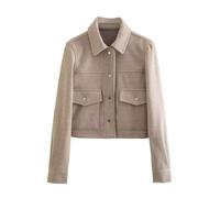 GULASISI Veste courte pour femme - Veste cargo en tweed décontractée - Veste d'automne et d'hiver - Devant ouvert - Vestes courtes avec poches - Manteau épais en laine/Taille UK/Vêtements pour