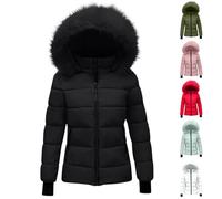 GULASISI Veste d'hiver à capuche matelassée pour femme - Veste chaude avec capuche à la taille - Manteau extérieur rembourré en coton pour femme, Noir , L