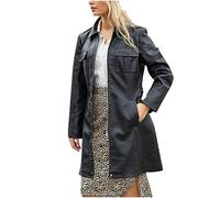 GULASISI Veste mi-longue en cuir pour femme Trench Coat Britannique ouvert sur le devant Manteau en cuir avec ceinture/Taille britannique/Vêtements d'hiver pour dames Solde/Expédition 7 jours, Noir ,