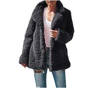 GULASISI Veste en polaire Sherpa pour femme UK à devant ouvert avec revers en fausse fourrure imitation peau de mouton vestes Shaggy pour dames vêtements d'hiver décontractés et chauds cardigan, Noir