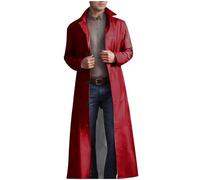 GULASISI Veste longue en cuir pour hommes - Manteau trench en cuir - UK - Coupe-vent gothique steampunk - Avec col et boutons - Chaud - Longueur complète, bordeaux, XL