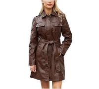 GULASISI Veste mi-longue en cuir pour femme Trench Coat Britannique ouvert sur le devant Manteau en cuir avec ceinture/Taille britannique/Vêtements d'hiver pour dames Solde/Expédition 7 jours, café, L