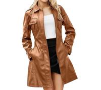 GULASISI Veste mi-longue en cuir pour femme Trench Coat Britannique ouvert sur le devant Manteau en cuir avec ceinture/Taille britannique/Vêtements d'hiver pour dames Solde/Expédition 7 jours, marron,