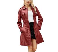 GULASISI Veste mi-longue en cuir pour femme Trench Coat Britannique ouvert sur le devant Manteau en cuir avec ceinture/Taille britannique/Vêtements d'hiver pour dames Solde/Expédition 7 jours,