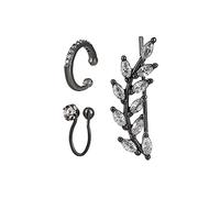 GulCean Boucles d'oreilles gothiques pour cartilage pour femme - Noir - Sans perçage - Chaîne d'épines et de feuilles - Zircon - Chauve-souris - Araignée - Papillon - Boucles d'oreilles à clip,