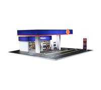 Gulf Station à gaz avec éclairage LED, 1:64, station de gaz diorama, kit de scène de bâtiment modulaire pour collectionneurs de voitures miniatures (bleu foncé)
