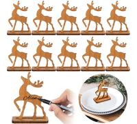 Gulfmew 10 Rennes de Noël Autoportants Marque-Places de Rennes de Table en Bois Autoportants 3D Cartes de Nom de Table Festives Décorations de Rennes Debout en Bois avec Marqueur Noir pour Dîner