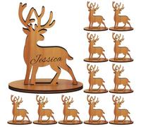 Gulfmew 12 Sets de Marque-Places de Noël Porte-Nom de Table en Bois Plaques Nominatives 3D Marque-Places Autoportants Cartes de Siège avec Stylo Décoration de Table Rustique pour Invités Dîner Fête